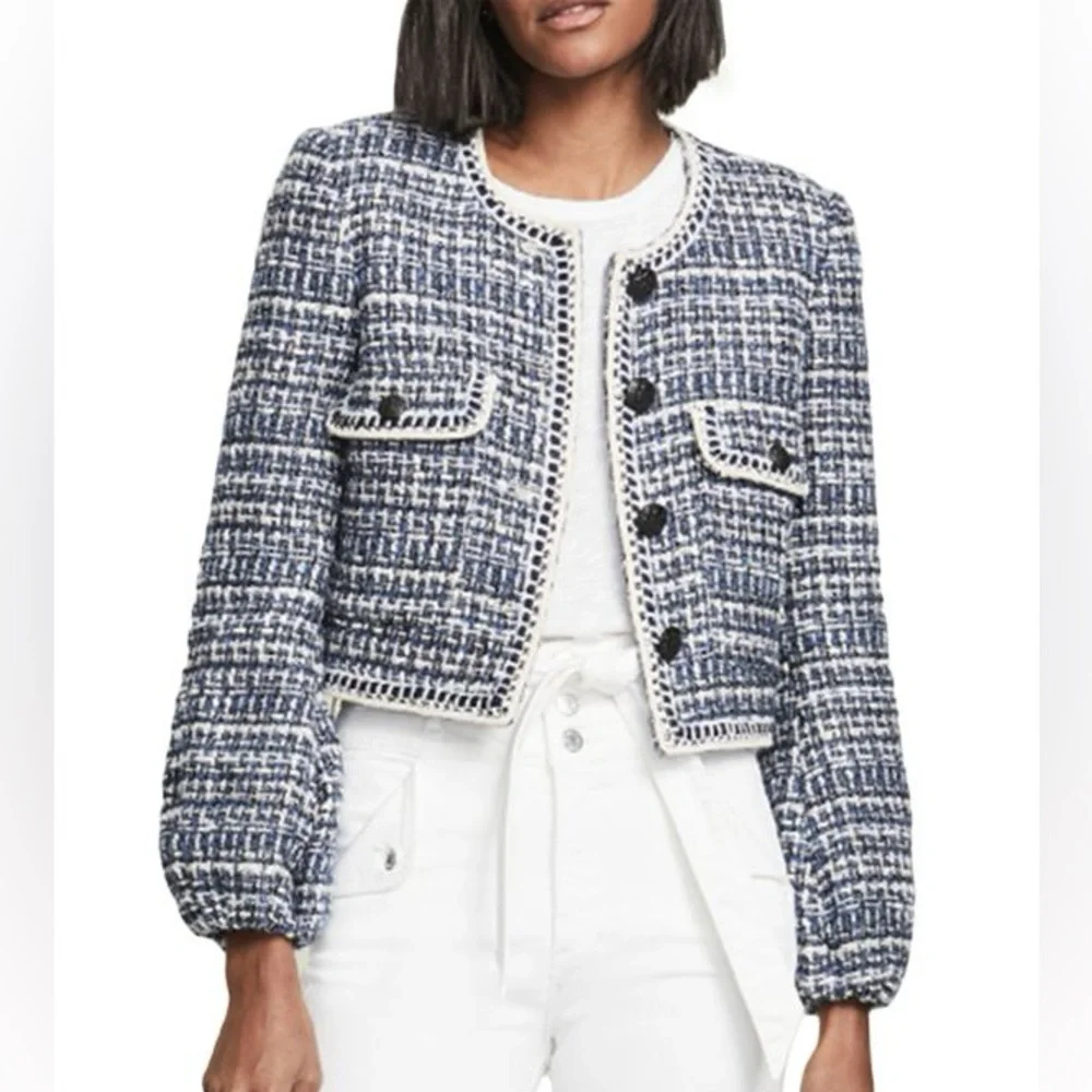 Veronica Beard • Brim Blue Tweed Cropped Jacket - Picture 14 of 16
